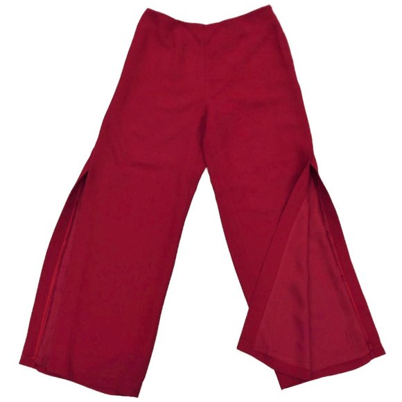 DiSCo Cache Red Wide Leg Pants Lined High Slits Side Zipper USA 10 - Picture 1 of 9